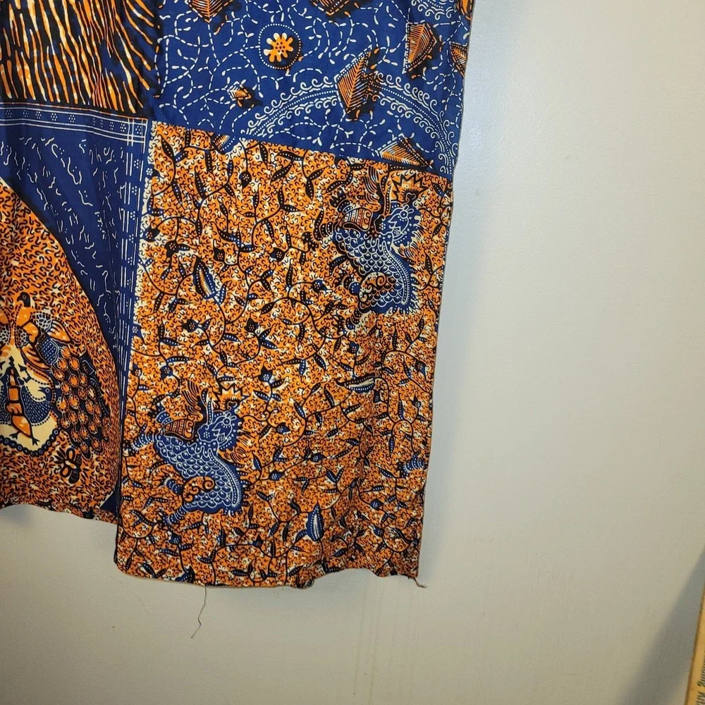 Handmade African Print Maxi Skirt Blue Orange Patchwork Boho Festival Elastic...